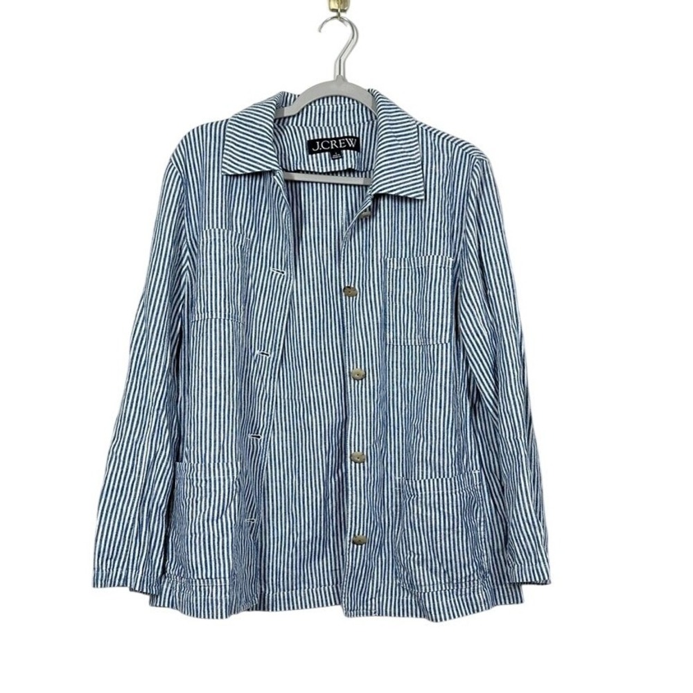J. Crew Women's Size 6 Blue White Striped Chore Jacket Utility Blazer Fall Chic